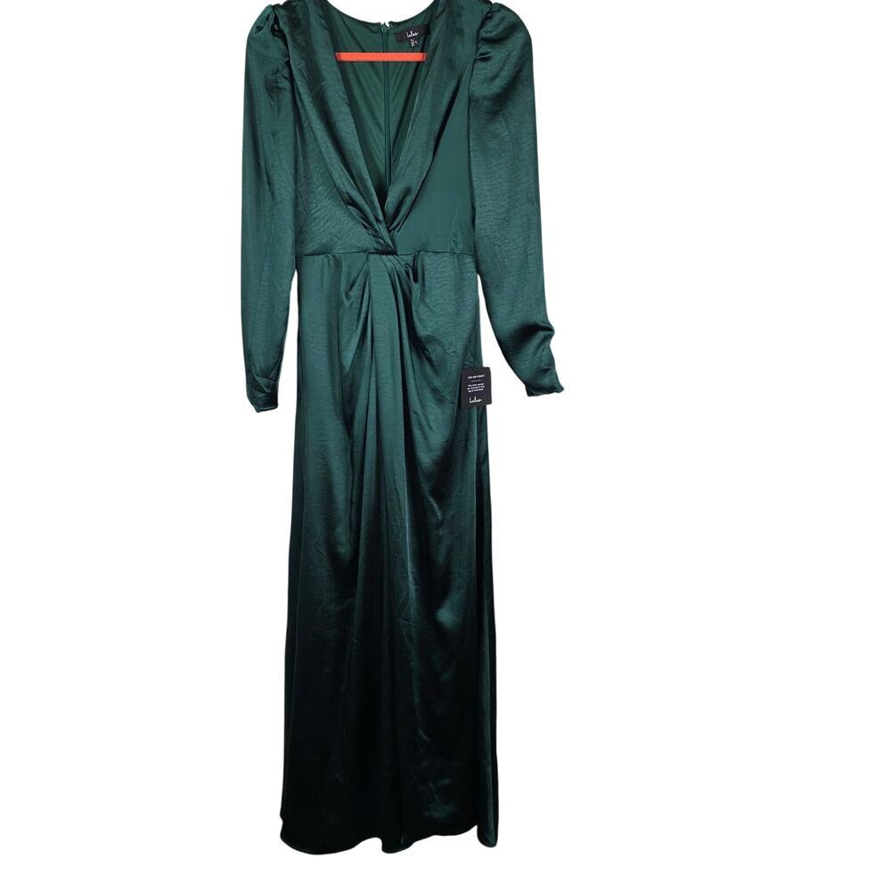 Lulus Endearing Elegance Emerald Green Satin Maxi Dress Wedding Guest Formal NWT